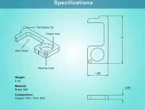 EDC Brass Antimicrobial Door Opener And Stylus