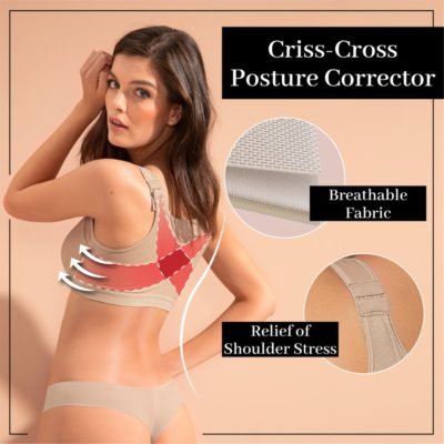 full coverage bra,double-layered cup,Criss-cross bands,adjustable front hook closure,Wireless Posture Support Bra