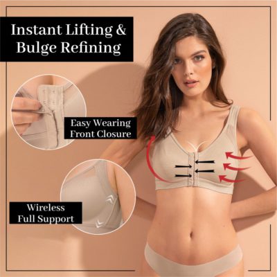 full coverage bra,double-layered cup,Criss-cross bands,adjustable front hook closure,Wireless Posture Support Bra