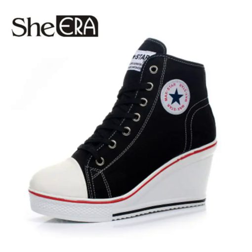 Eyelet Lace-Up Platform Wedge Sneakers