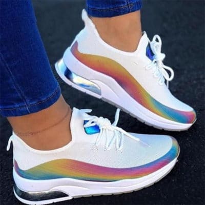 Colorblock Lace-Up Breathable Sneakers