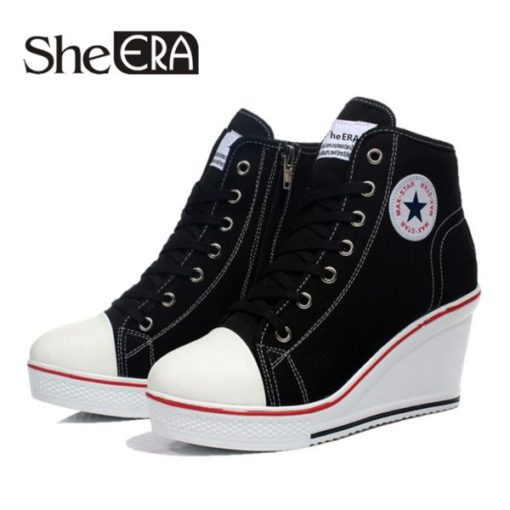 Eyelet Lace-Up Platform Wedge Sneakers - Image 2