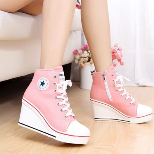 Eyelet Lace-Up Platform Wedge Sneakers - Image 3