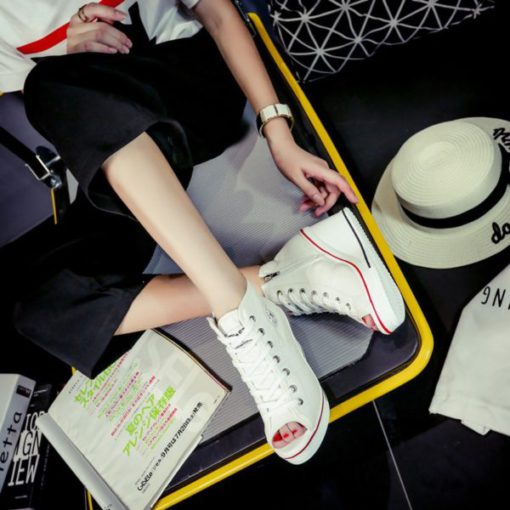 Eyelet Lace-Up Platform Wedge Sneakers - Image 5