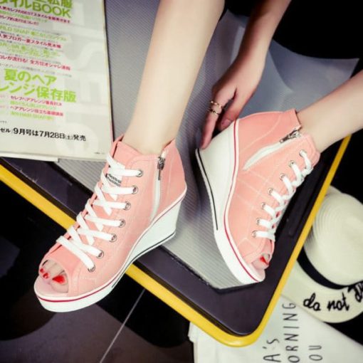 Eyelet Lace-Up Platform Wedge Sneakers - Image 6