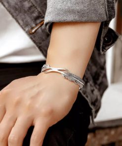 Silver Feather Bracelet,Feather Bracelet