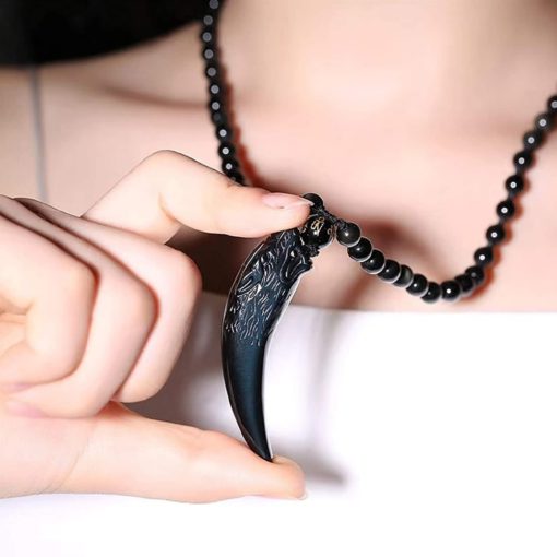 Obsidian Wolf Pendant Necklace