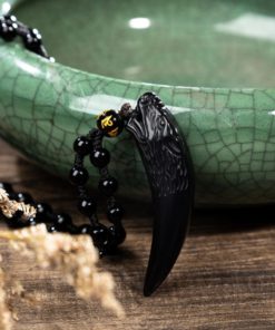 Obsidian Wolf Pendant Necklace