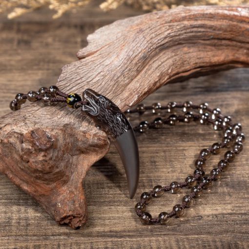 Obsidian Wolf Pendant Necklace