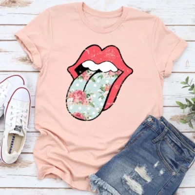 Hippie Floral Tongue T Shirt