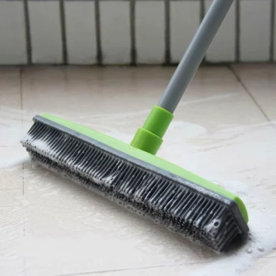 Rubber Broom Brush With Squeegee For Hair, Dust & Spills