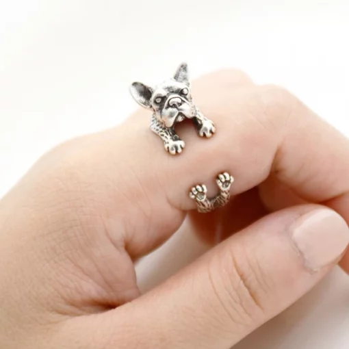 Zinc Alloy French BullDog Ring