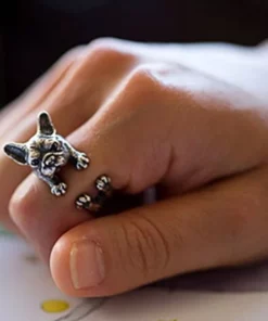 Zinc Alloy French BullDog Ring