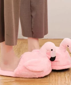 Plush Pink Flamingo Slippers