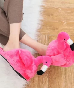 Plush Pink Flamingo Slippers