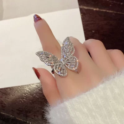 Copper & Cubic Zirconia Gold Butterfly Ring