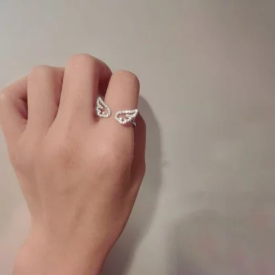 Adjustable Zinc Alloy Angel Wings Ring