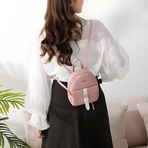 Adorable Mini Pink Leather Backpack