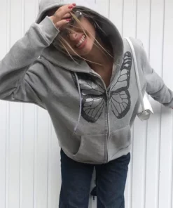 Polyester Butterfly Zipper Hoodie