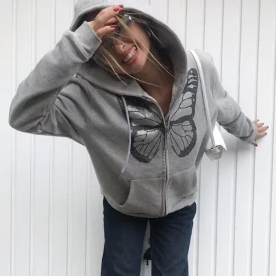 Polyester Butterfly Zipper Hoodie