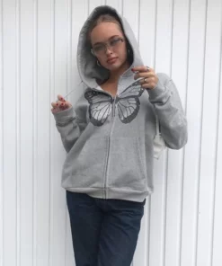 Polyester Butterfly Zipper Hoodie