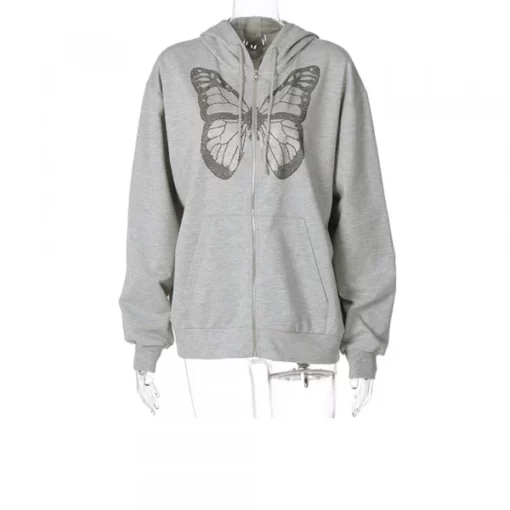 Polyester Butterfly Zipper Hoodie