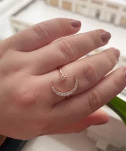 Zinc Alloy Moon And Star Ring