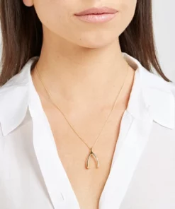 Copper Wishbone Charm Necklace With Stainless Steel Chain