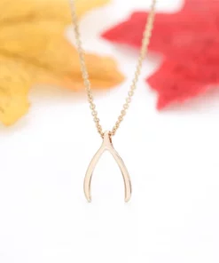 Copper Wishbone Charm Necklace With Stainless Steel Chain