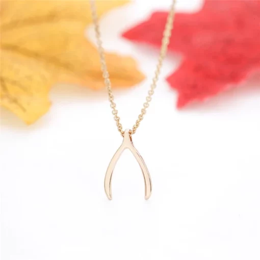 Copper Wishbone Charm Necklace With Stainless Steel Chain