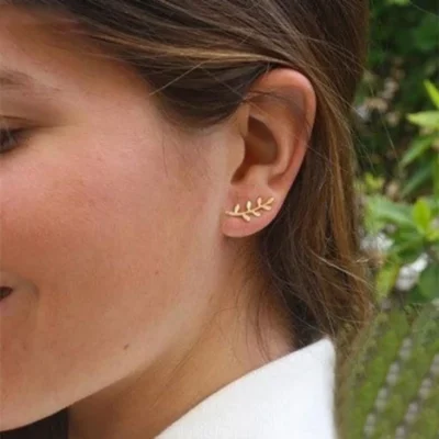 Curvy Leaf Branch Stud Earring