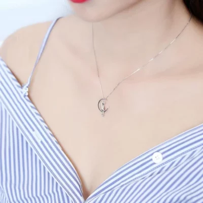 Cat & Moon Pendant Necklace Jewelry