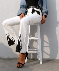 White and Black Flame Jeans