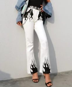 White and Black Flame Jeans