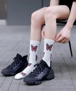 Cute Butterfly Print Crew Socks