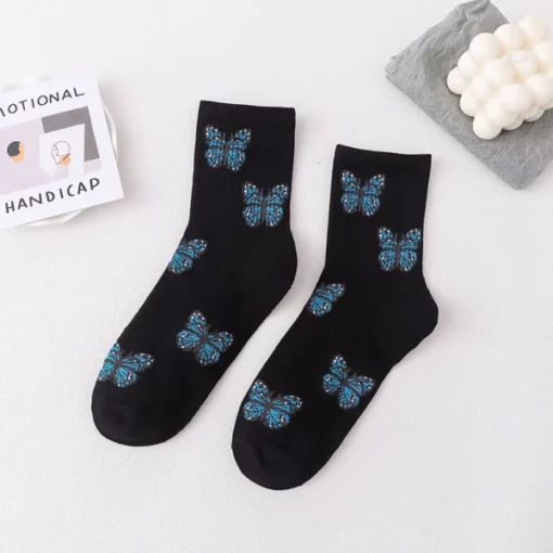 Cute Butterfly Print Crew Socks