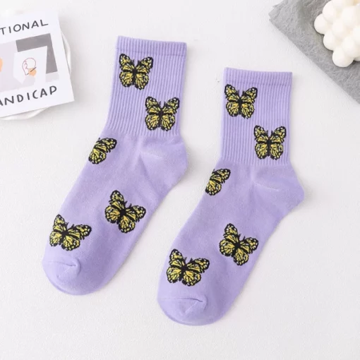 Cute Butterfly Print Crew Socks