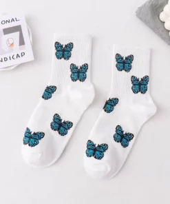 Cute Butterfly Print Crew Socks