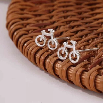 Dainty Silver Bicycle Earrings