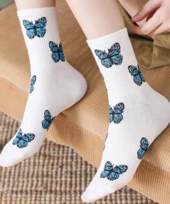 Cute Butterfly Print Crew Socks