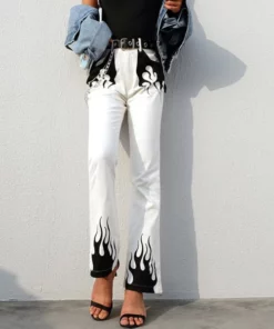 White and Black Flame Jeans