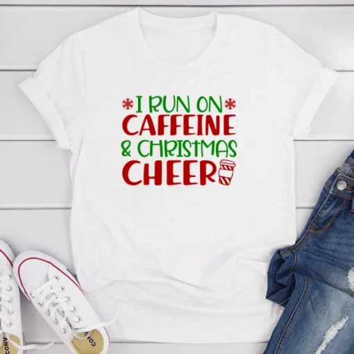 I Run On Caffeine & Christmas Cheer T-Shirt - Image 2