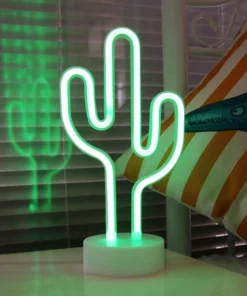 Glow In The Dark Neon Cactus Lamp & Desk Light With Detachable Base