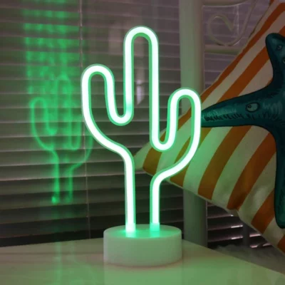 Glow In The Dark Neon Cactus Lamp & Desk Light With Detachable Base