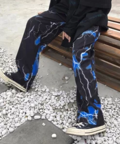 Polyester Lightning Bolt Print Pants