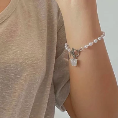 Butterfly Charm Bracelet With Pearl Chain