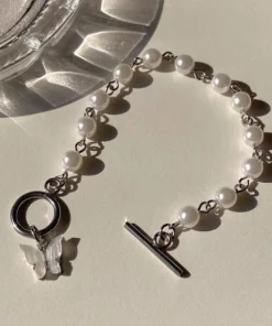 Butterfly Charm Bracelet With Pearl Chain