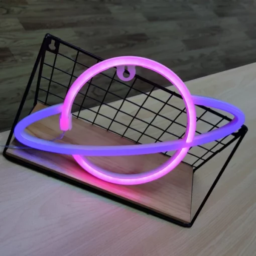 Whimsical Neon Planet Wall Light