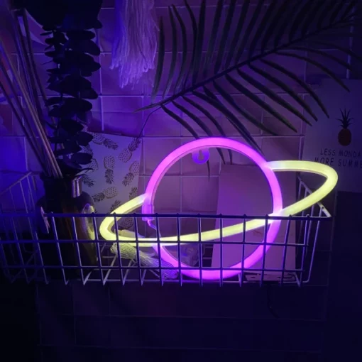 Whimsical Neon Planet Wall Light