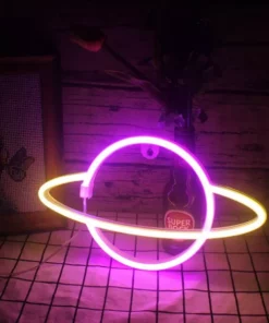 Whimsical Neon Planet Wall Light